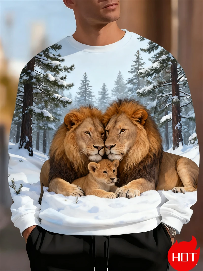 

Модная осенняя мужская толстовка с длинными рукавами и рисунком льва, новый повседневный пуловер с круглым вырезом, топы, забавная одежда унисекс с 3D животным принтом