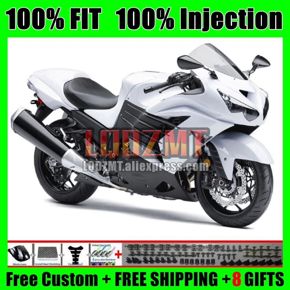 Body For KAWASAKI NINJA ZZR 1400 ZZR-1400 06 07 08 09 10 11 70No.40 ZZR1400 2006 2007 2008 2009 2010 2011 Fairings White black