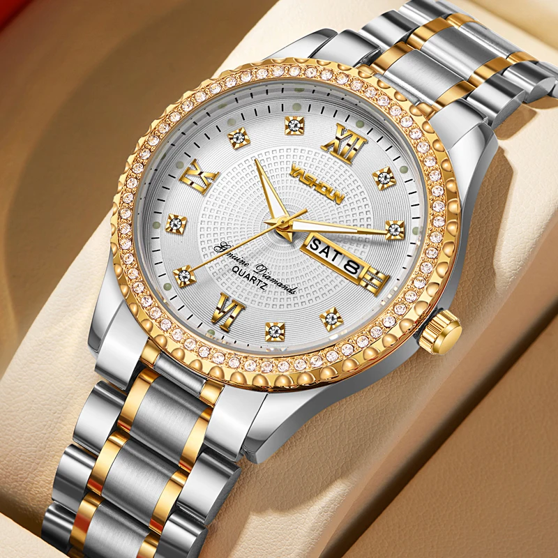

YASHIDUN мужские часы с ремешком из нержавеющей стали, деловые инкрустированные бриллиантами, водонепроницаемые светящиеся кварцевые часы для мужчин, Reloj Hombre