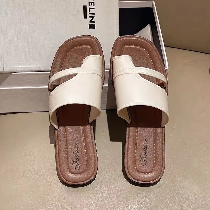 2025 New Arrival Roman Beach Slippers for Women Summer Fashion Simple and Versatile Flat Bottomed One-piece Toe Sandals Outdoor