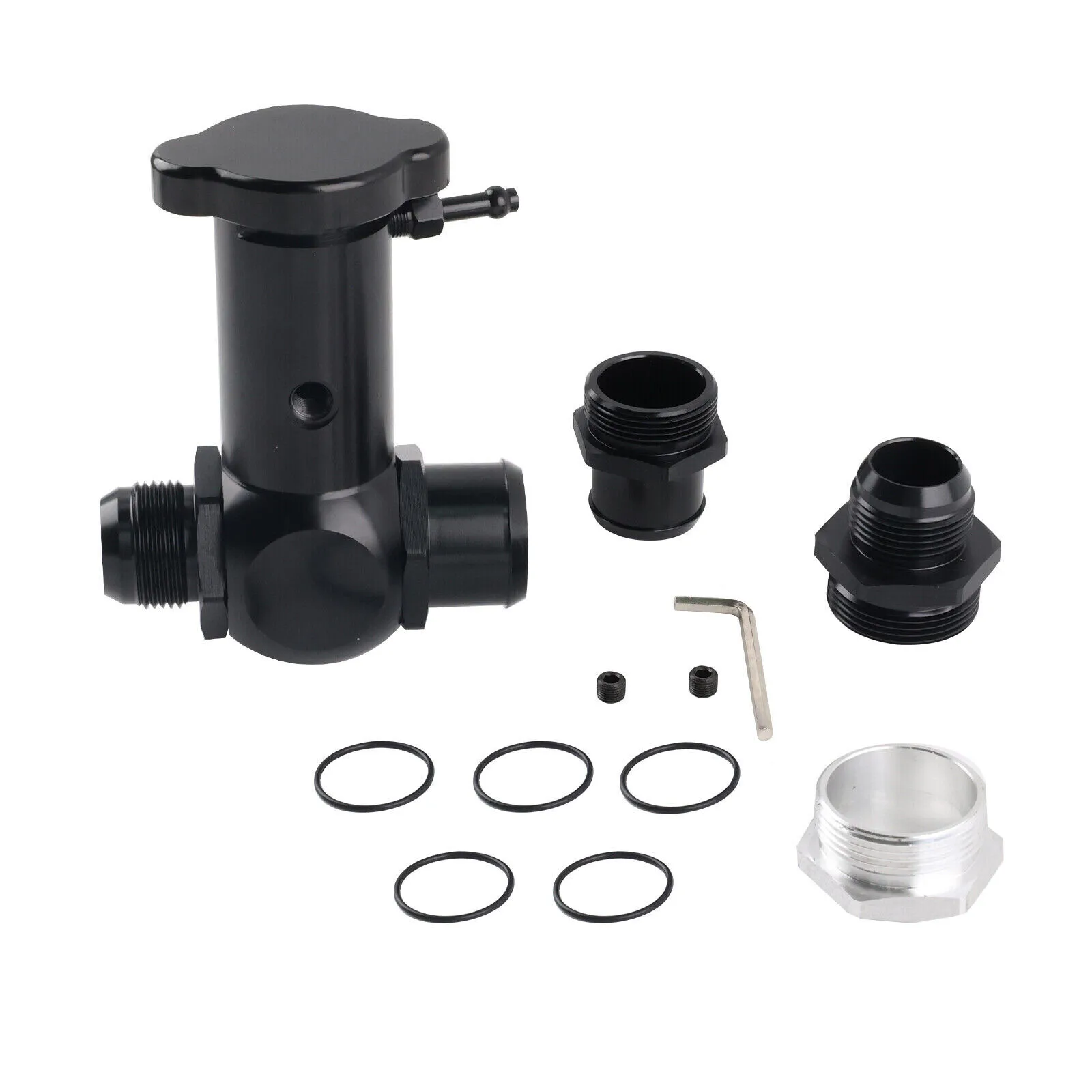 Universal Aluminum 16AN 20AN Hose Raised Inline Filler Neck 1/8 NPT Ports radiator for honda civic nissan 1JZ 2JZ rb25 KA24