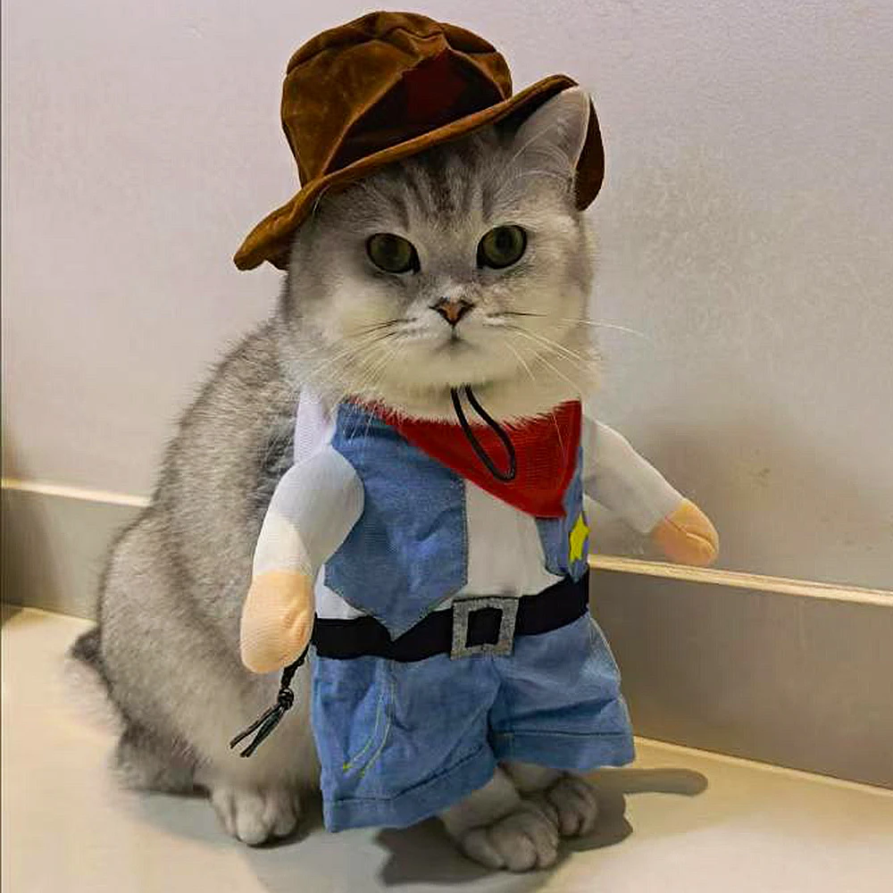 Costume da gatto vestiti divertenti Halloween Cosplay Cowboy Pet outfit per cani di piccola taglia gatti novitร creativa Kitten Party Clothing