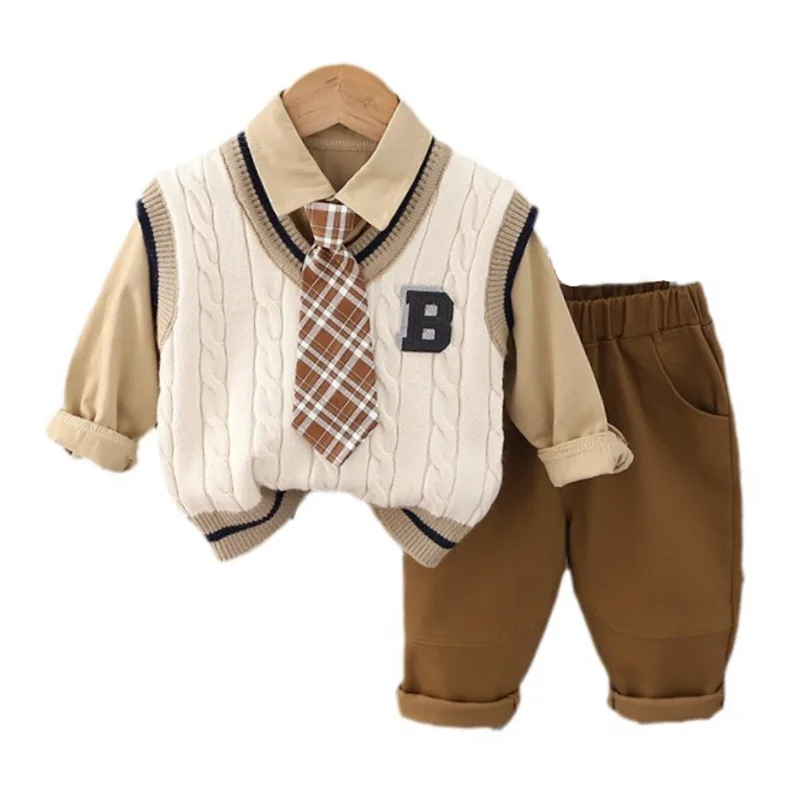 New Spring Autumn Baby Boys Clothes Suit Children Casual Vest Shirt Pants 3Pcs/Set Kids Outfits Toddler Costume Infant Tracksuit