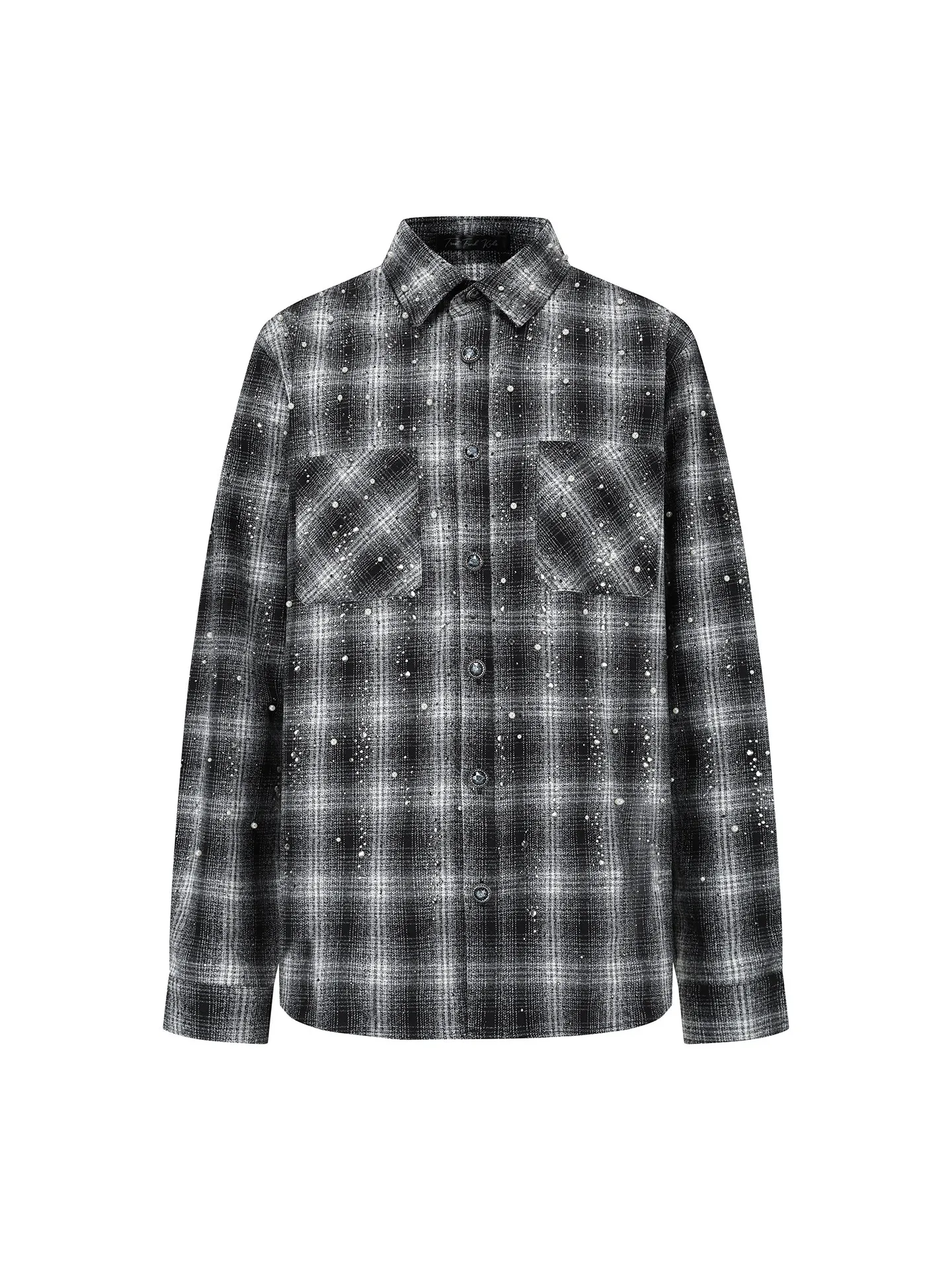 The Faint Kind TFK Full Diamond Pearl Rhinestone Hot Diamond Black and White Checked Shirt Casual Jacket