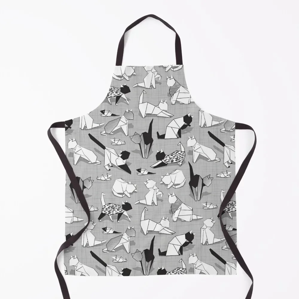 

Origami kitten friends // grey linen texture background coloring paper cats Apron cookings for women Manicurists Apron