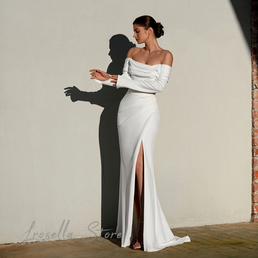 

Boat Neck Women Gala Simple Elegant Formal Slit Gown Pretty Close-Fitting Princess Pleat International civil wedding dress 2024