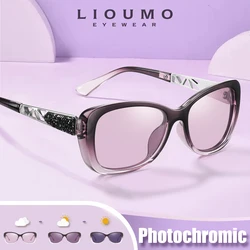 Luxury Sunglasses Polarized Women Phototchromic Glasses For Woman Fashion Crystal Frame Ladies Trendy Shades Purple Goggles