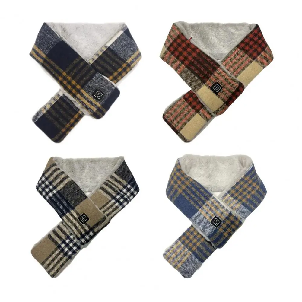 Winter Electric Heated Scarf Rechargeable 3 Heat Settings Men Women Neck Wrap Plaid Print Waterproof Neck Heating Pad