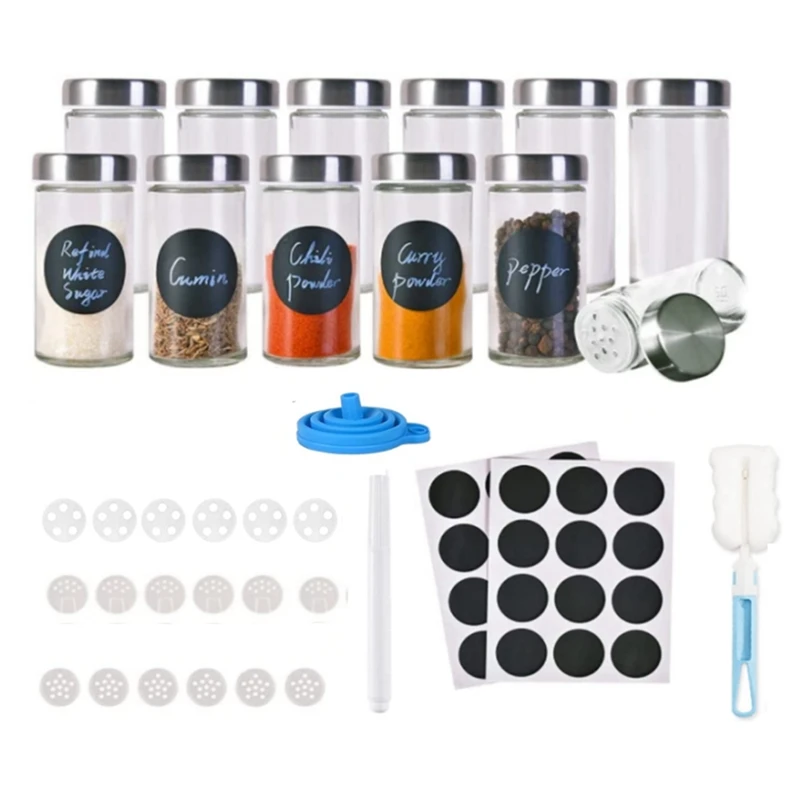 Promotion! 12 Spice Jars With Shaker Lids High-Quality Spice Jars With Lids-Round Glass Spice Jars -Spice Containers Spice Bottl