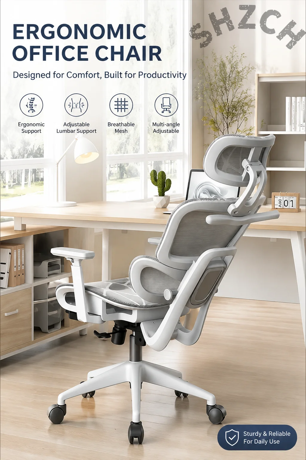 Affordable Ergonomic Office Chair with Carpet Casters, Adjustable Reclining Backrest, and Breathable Mesh Seat