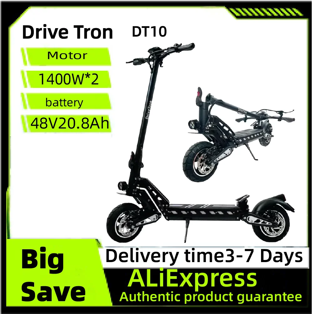 

Drive Tron DT10 Adult Electric Scooter, 1400W*2 Motor,48v 20.8Ah Battery ,Folding E-Scooter,10 inch tire E-Mountain Scooter