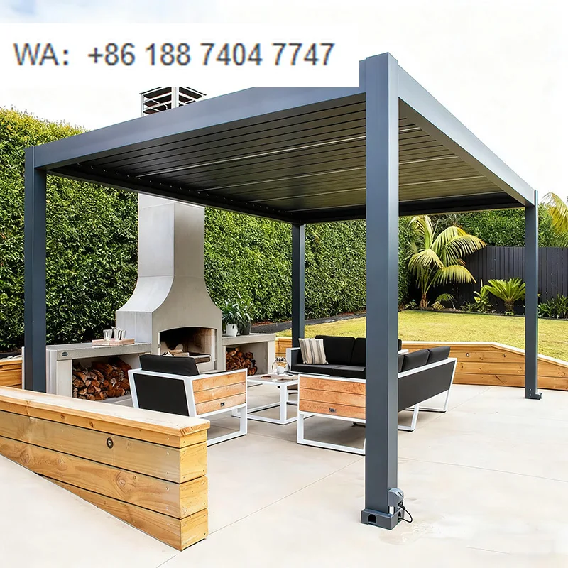 

Modern Backyard Pergola Kit Outdoor Kitchen Bar Waterproof Powder Coated Aluminum Louvered Roof Prefab B2B Best Seller Quality