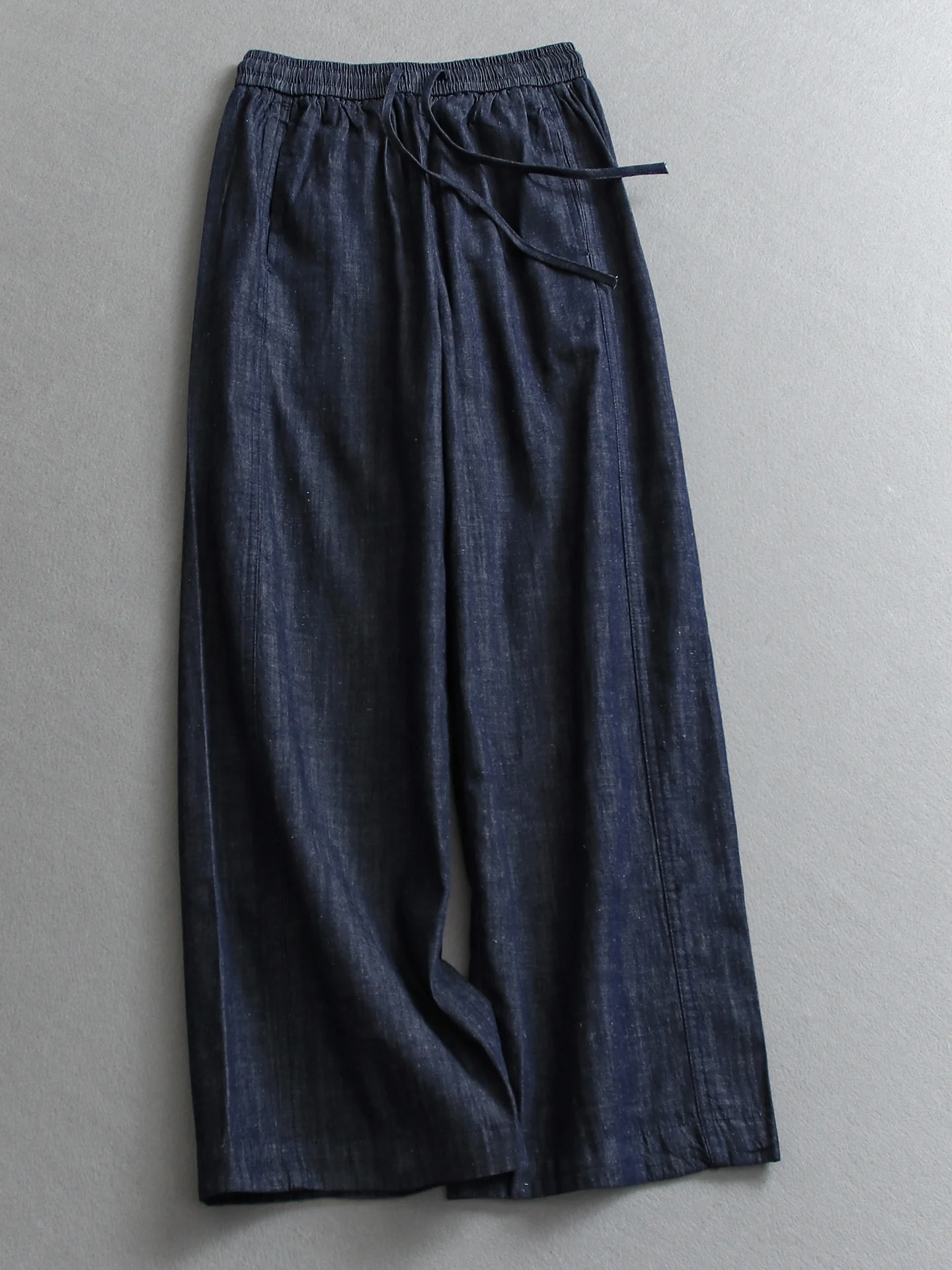 Deep Blue Loose Fit Wide Leg Jeans High Waist Straight Cut Conceal Belly Enhance Leg Length Women's Jeans Casual Trousers