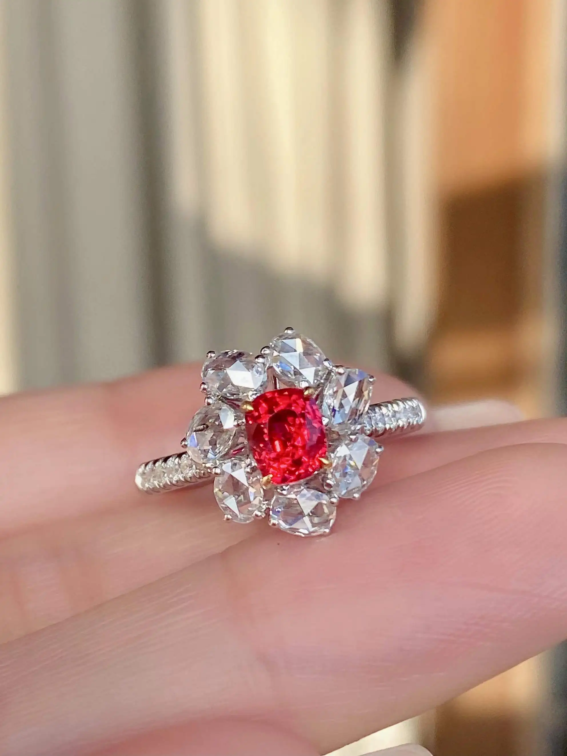 

Classic Floral Oval Princess Cut Ruby Full Diamond Couple Ring For Women Geometric S925 Silverd Engagement Bridal Gift Jewelry