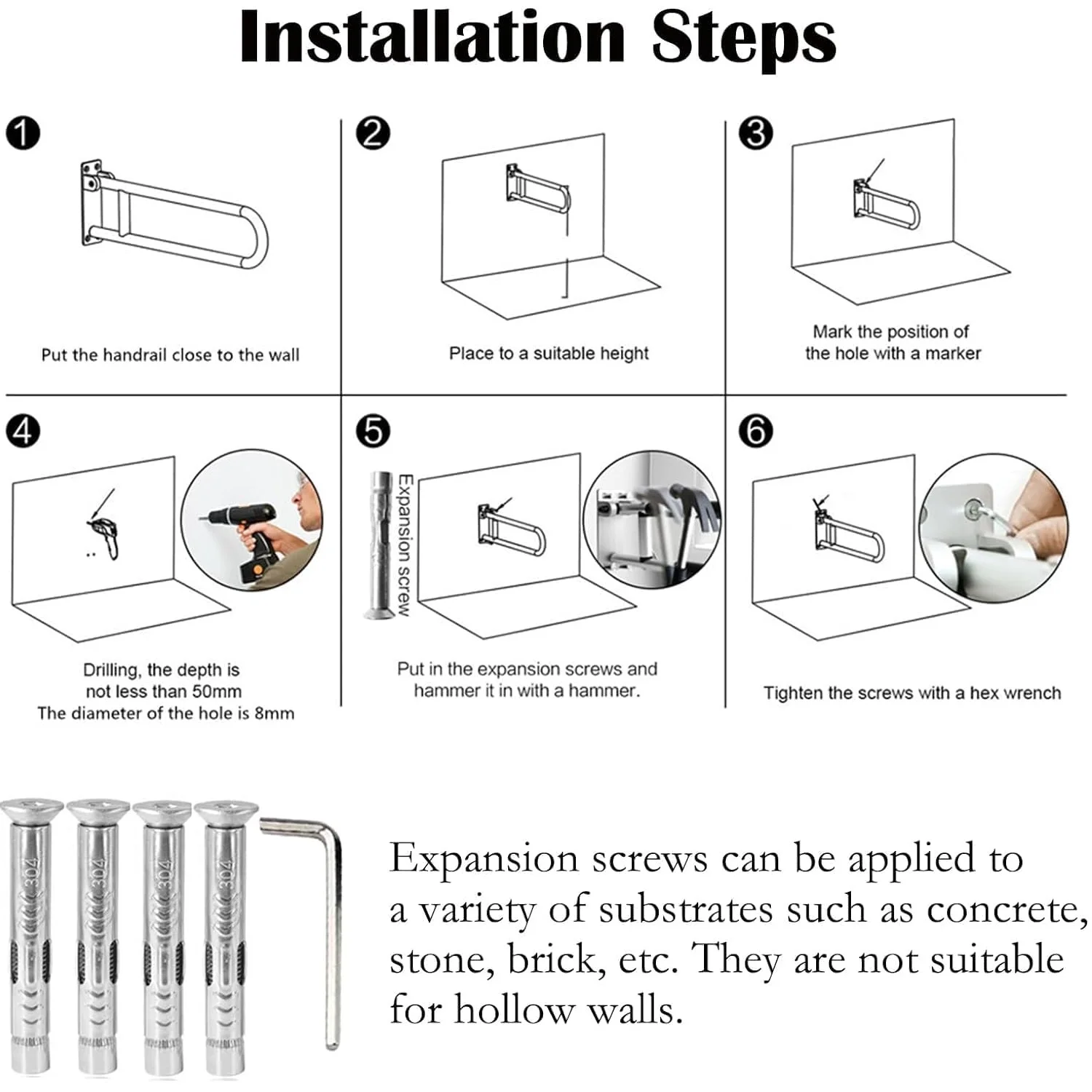 Barra de apoio para vaso sanitário, trilhos de alumínio para deficientes, barra de apoio para vaso sanitário, formato de u e montagem na parede, segurança para idosos idosos