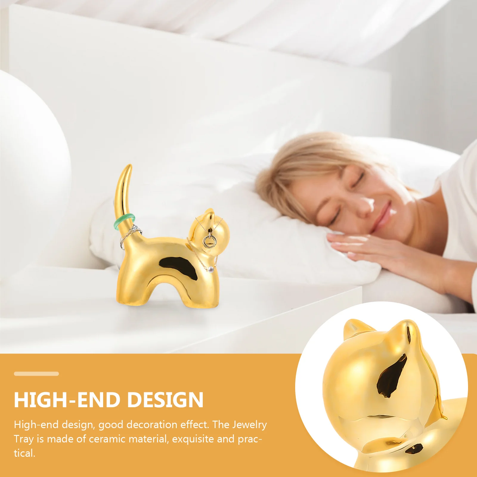 

2Pcs Holder Ceramic Rings Organizer Cat Shape Small Jewelry Display Stand for Vanity Bedroom Storage Decor