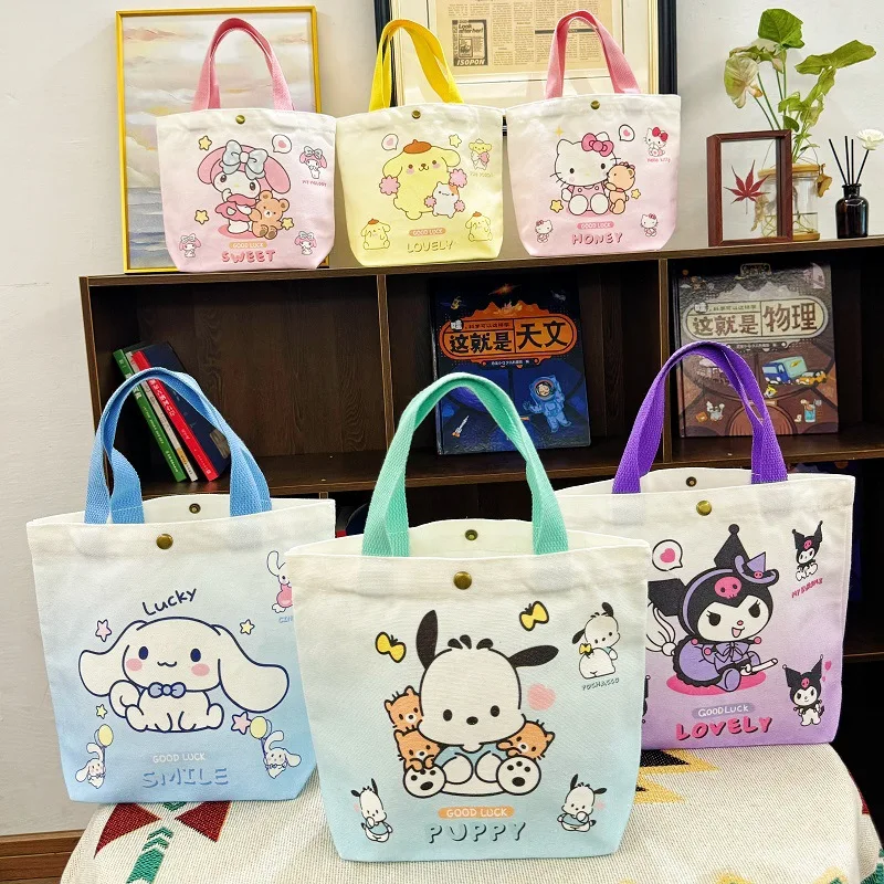 Płócienna torba Kawaii Sanrio Kuromi torba Bento Hello kitty Cinnamoroll damska torba na ramię na co dzień duża pojemność