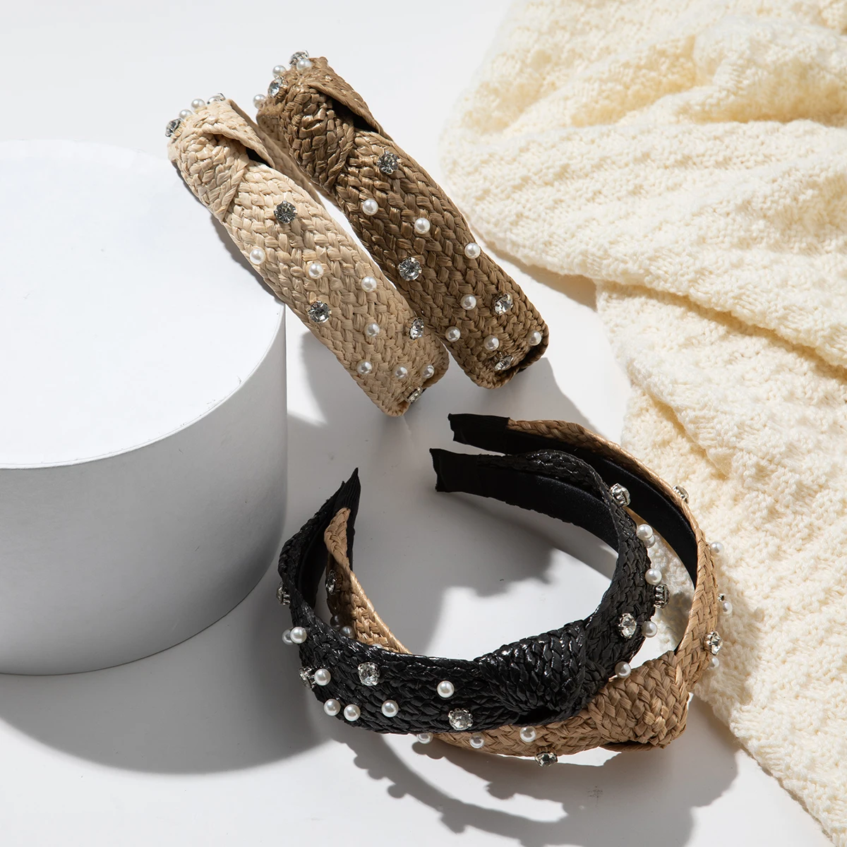 1PC Pearl Knotted Wide Headband for Women, Vintage Hollow Crochet Hair Hoop, Elegant Cross Knot Hairband DailyHair Accessories