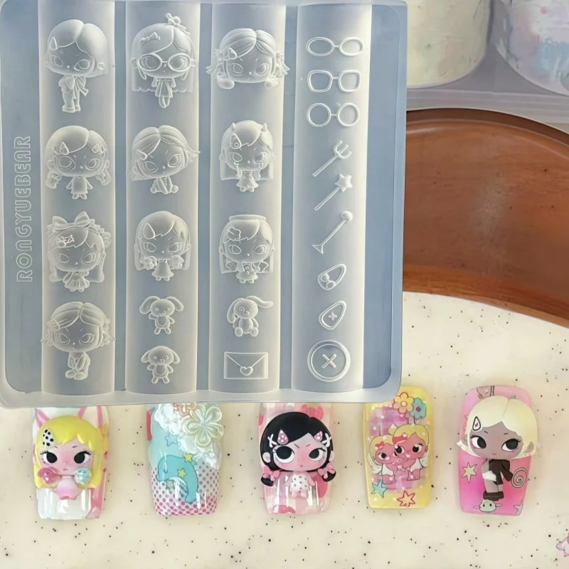 Niedliche Cartoon-Mädchen 3D-Silikonform für Nägel, DIY-Puppe, Hase mit Brille, Nagelkunst-Deko, Gießform für Kunstharz, Maniküre-Zubehör – Detail 9