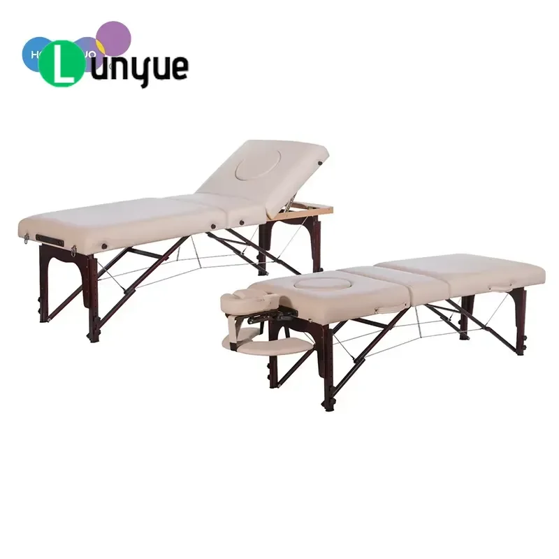 Professional Portable Folding Spa Bed Multifunctional Eyelash Massage Table Premium Wood Leather Modern Design for Beauty