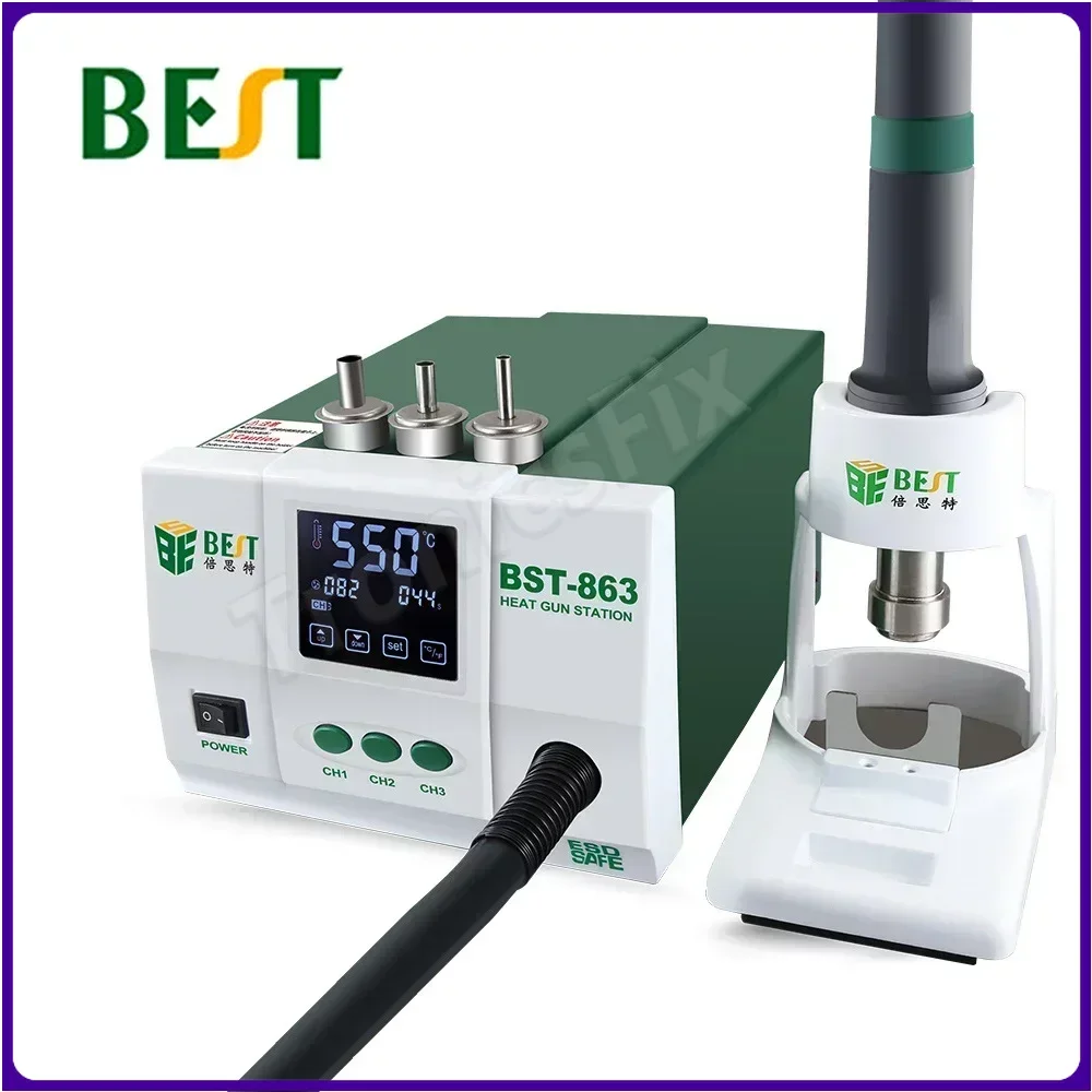 BEST-863 Lead-Free Thermostatic Heat Gun Soldering Station 1200W Intelligent LCD Digital Display Rework Station for Phone Repair