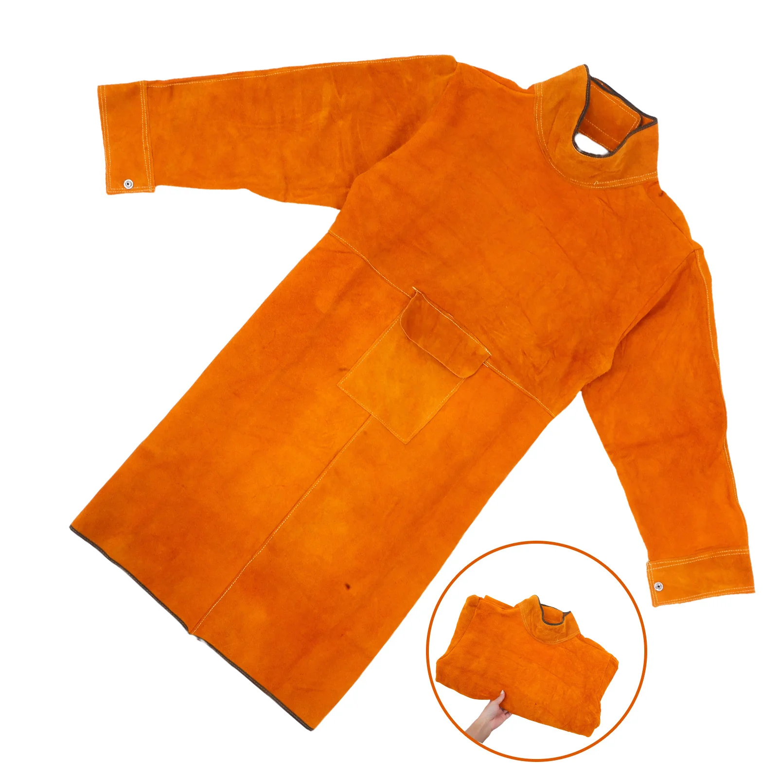 溶接用オレンジ色耐摩耗性牛革溶接工オーバーオール断熱耐熱作業服溶接安全