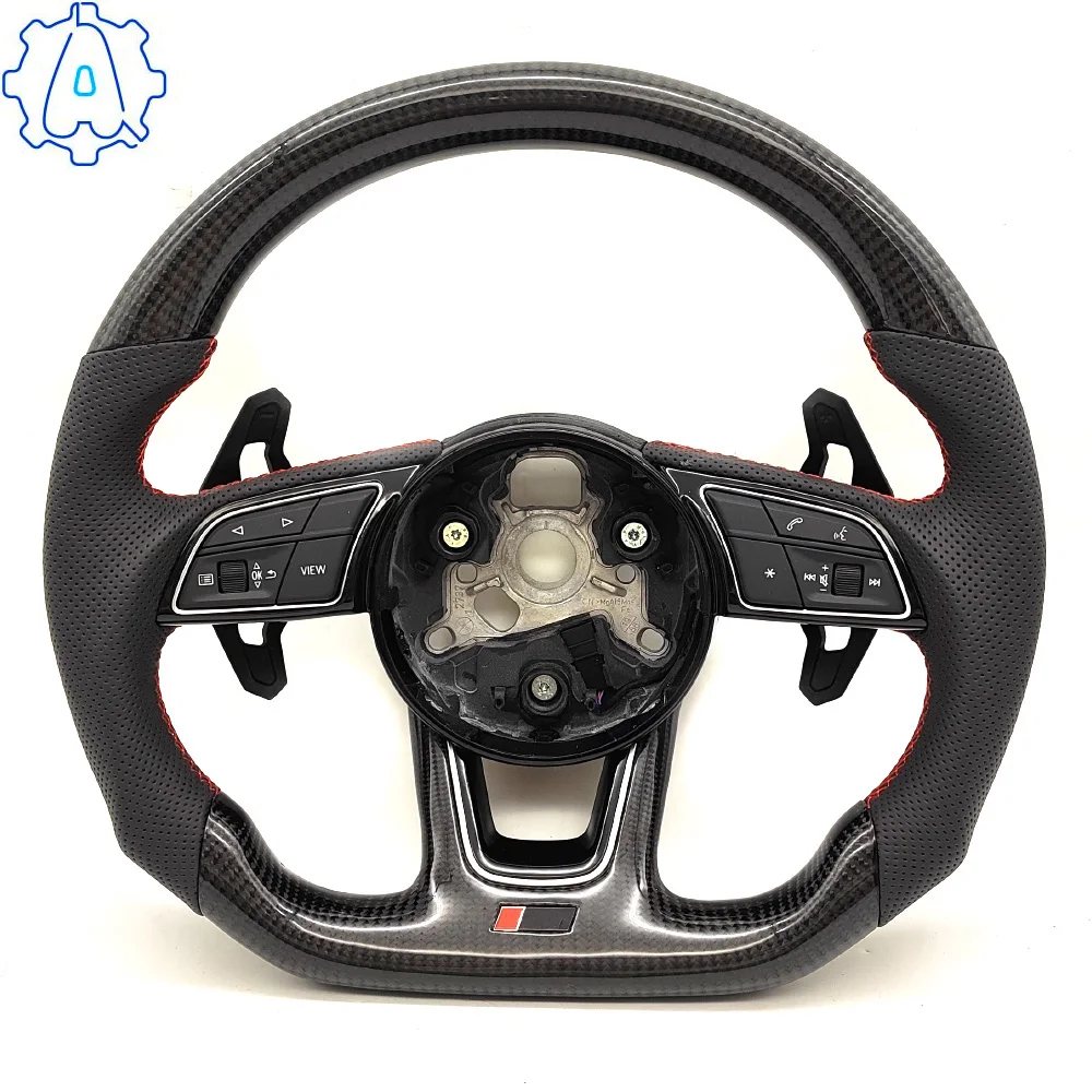 Carbon fiber Steering Wheel S RS Sline for Audi A4 B9 with multifunctional buttons and paddles, Car Accessories