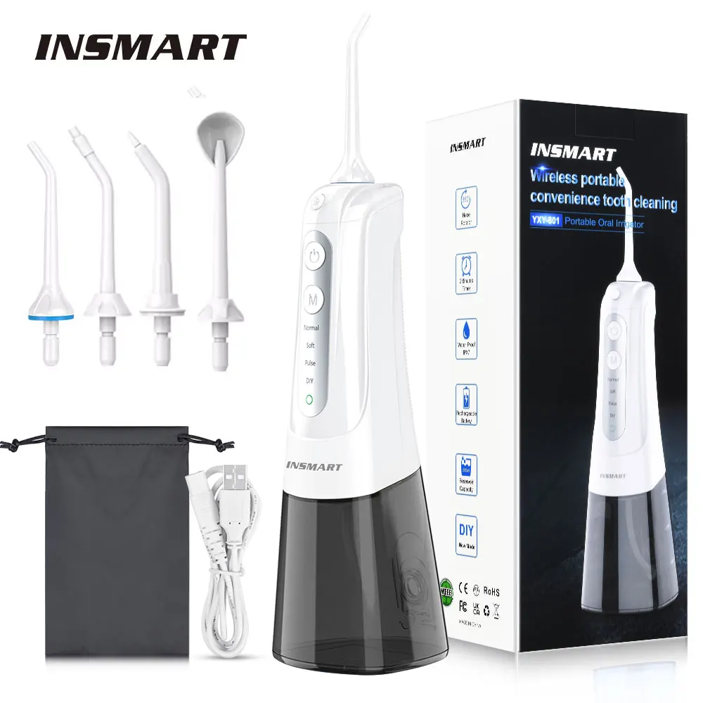 

INSMART Oral Water Flosser Irrigator for Teeth USB Rechargeable Waterproof 300ML Portable Cleaning Whitening Dental Water Jet