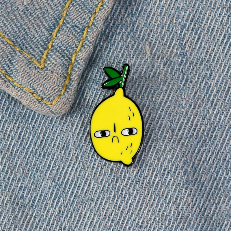 Jealous Lemon Enamel Pin Custom Envious Face Brooches for Shirt Lapel Bag Fruit Badge Cartoon Jewelry Gift for Kids Friends