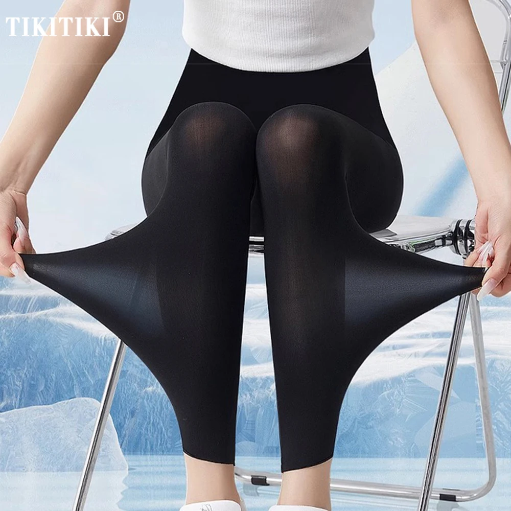 

Summer Ultra-thin Women Ice Silk Pants Sunscreen High Waist Seamless Breathable Elastic Sheer Leggings Ankle-length Tights