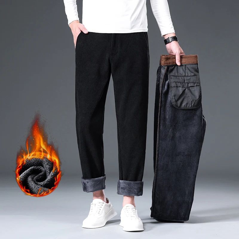 

Мужские зимние вельветовые толстые брюки из мягкой ткани с высокой талией, прямые шерстяные теплые повседневные брюки, рабочие вельветовые брюки для мужа
