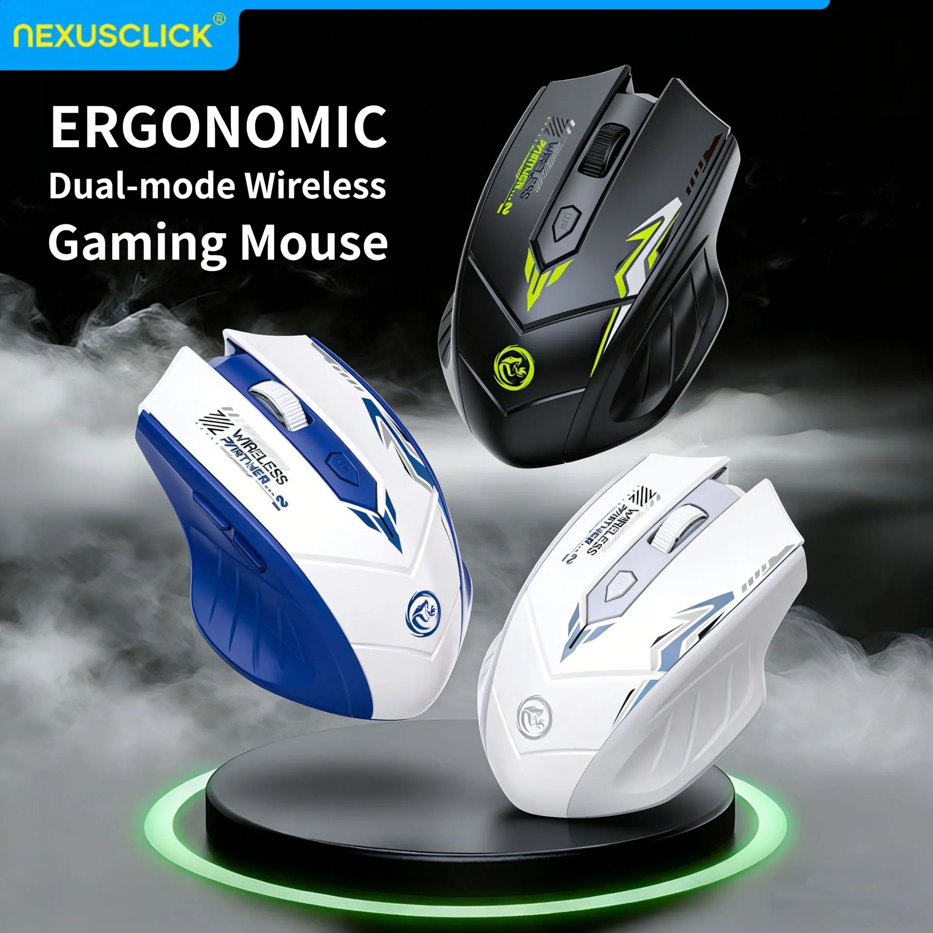 NexusClick Bluetooth 5.4 & 2.4G Wireless Mouse With Finger Rest, 6 Buttons Gaming Office Silent Mice Rechargeable For PC Laptop