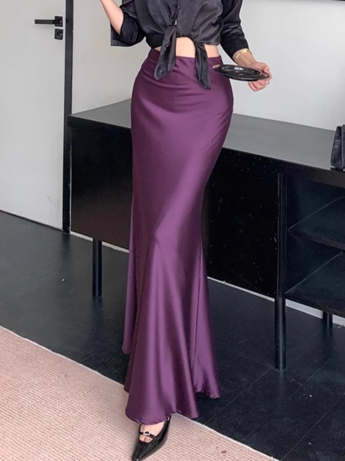 

Модная фиолетовая асимметричная женская юбка-миди с высокой талией, новая коллекция весна-осень, юбка с плиссировкой