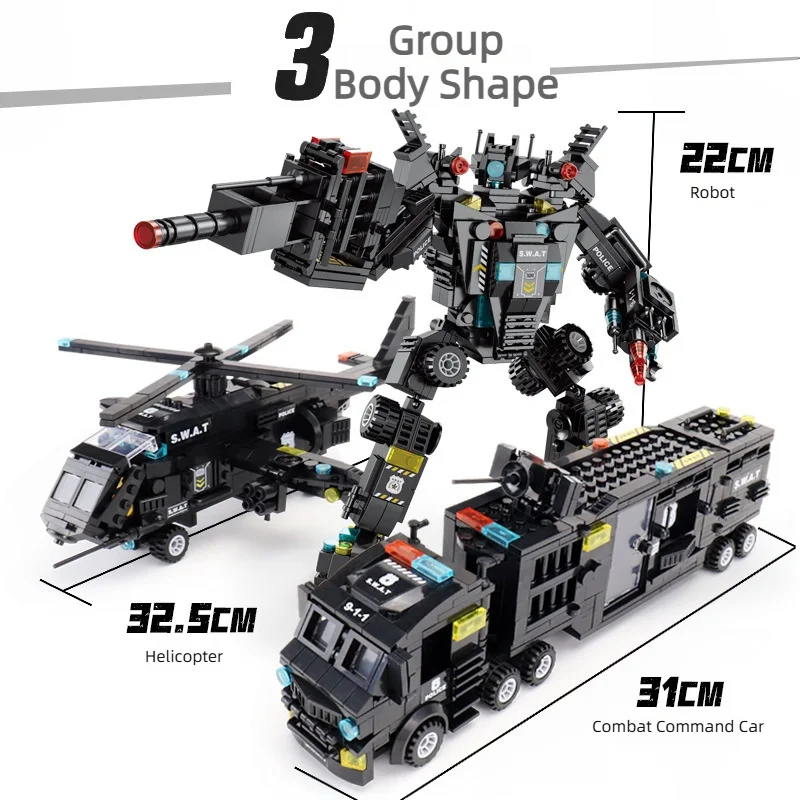 SWAT Police Buiding Blocks Station Office Armored Helicopter Robot Radar Ship Off-Road Vehicle Supersonic Fighter Jet Boys Gifts