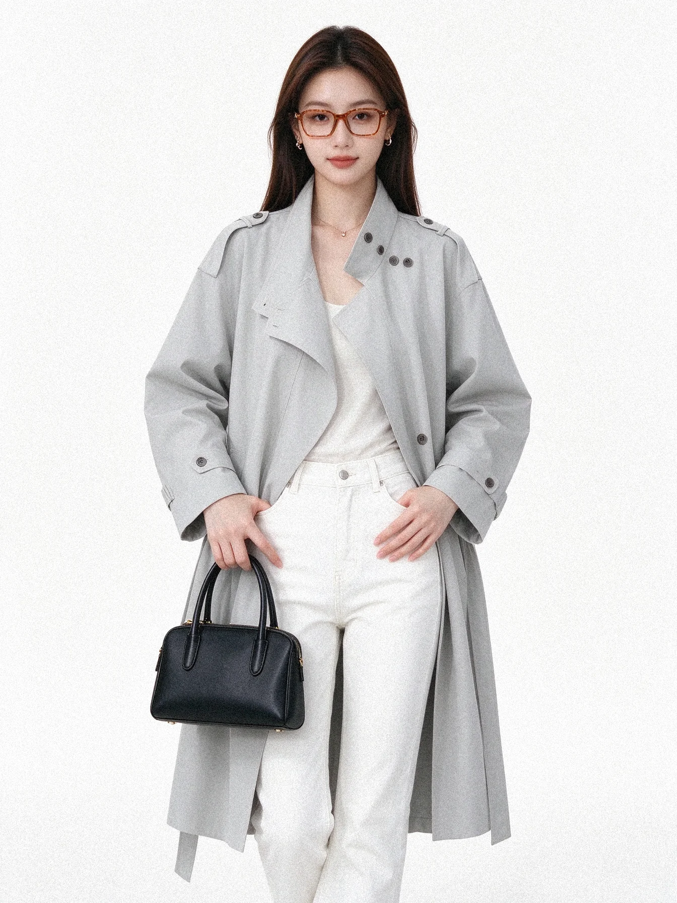 Fall New Style Korean Simple Long Belted Coat Elegant Slimming Outerwear Women's Casual Standard Fit Windbreaker Breathable