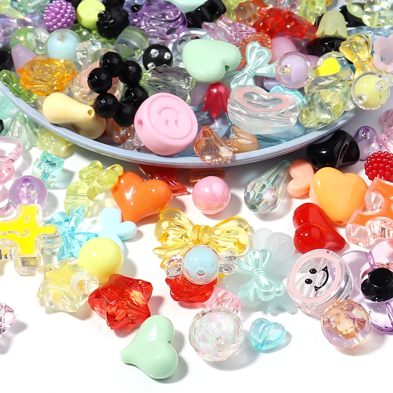 50g Acrylic Mixed Beads Heart Round Flower Shaped Loose Beads For DIY Handmade Exquisite Phone Lanyard Accessories Supplies