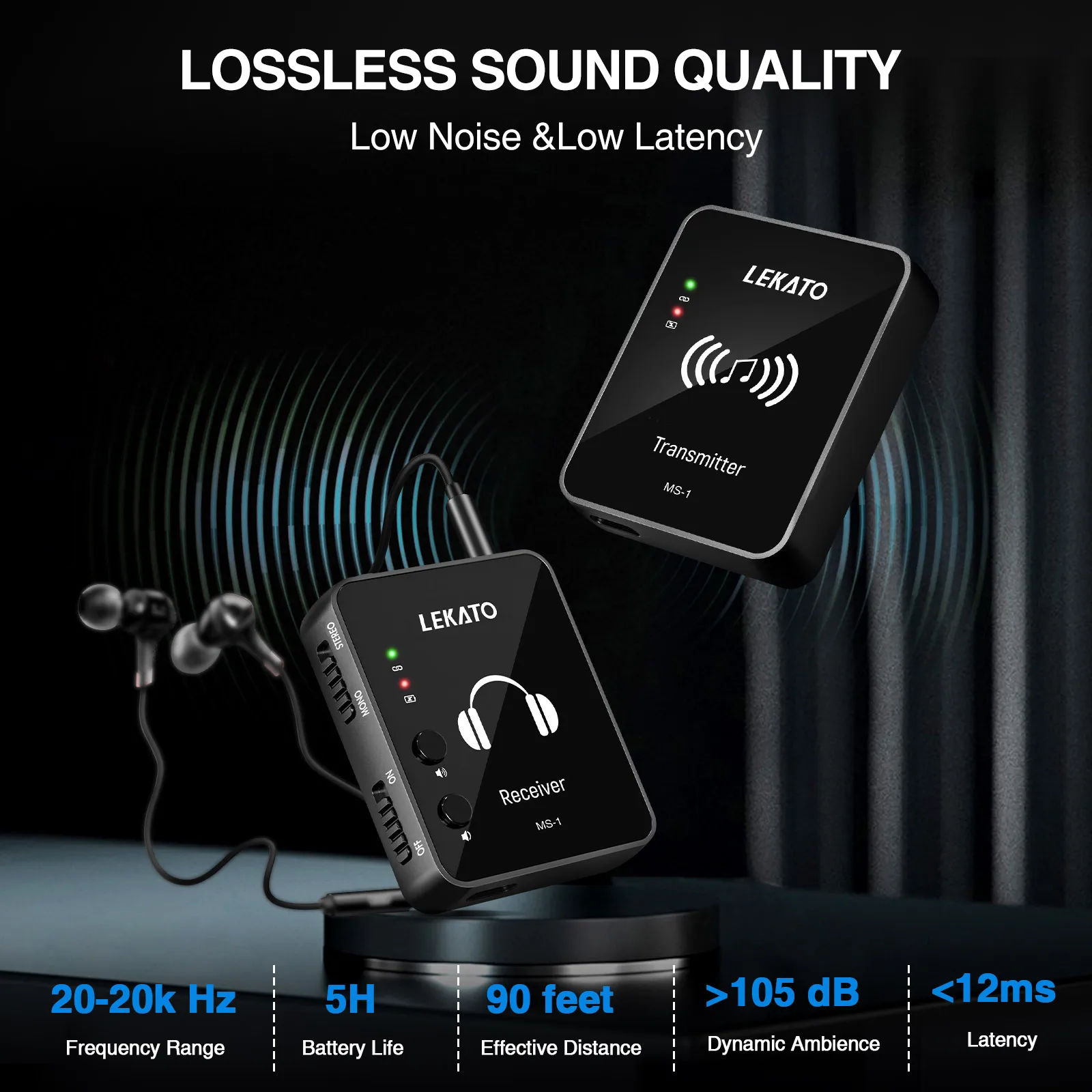 Lekato M-Vave Wp-10 2.4G Wireless Earphone Monitor Cuvave Transmitter Receiver System Stereo Mono and Phone Recording Function