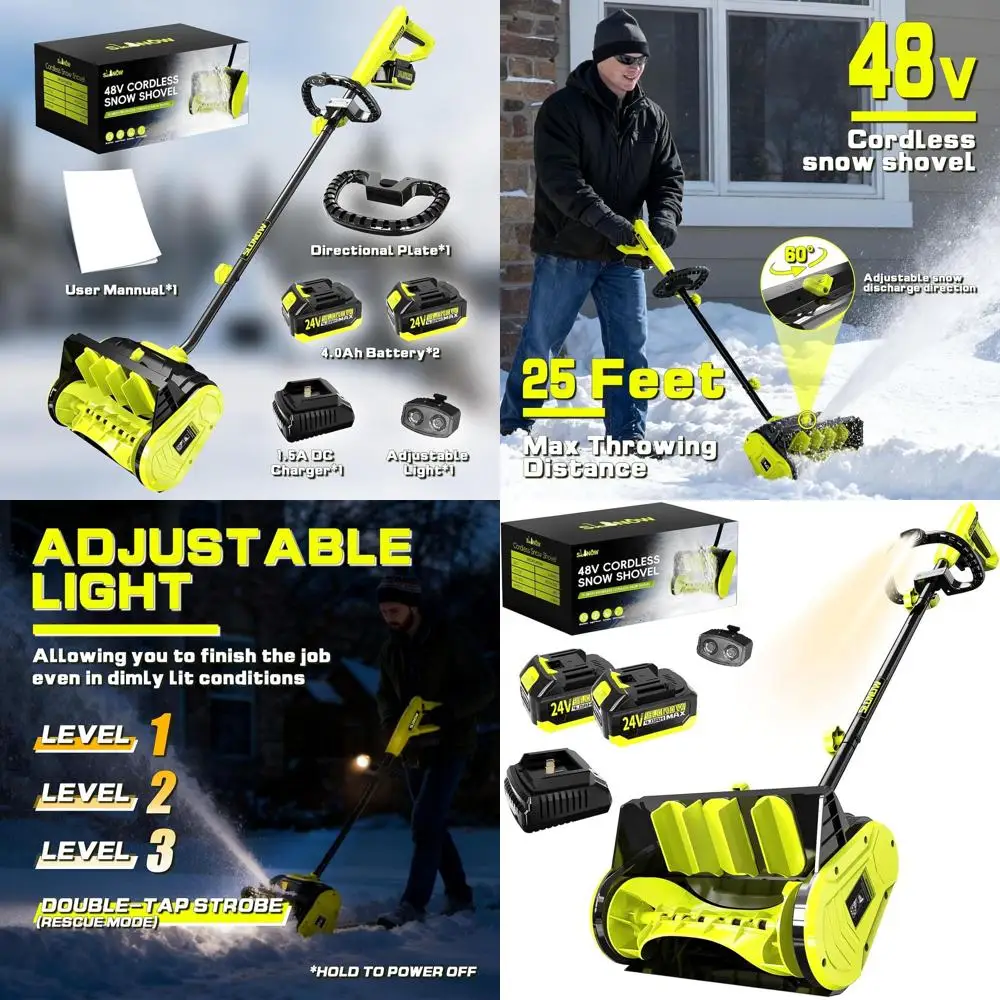 

48V Electric Snow Blower, 13.5 Cordless Snow Removal Tool with Adjustable Light, 4.0AH Battery, Quick Charger, Directional Plate