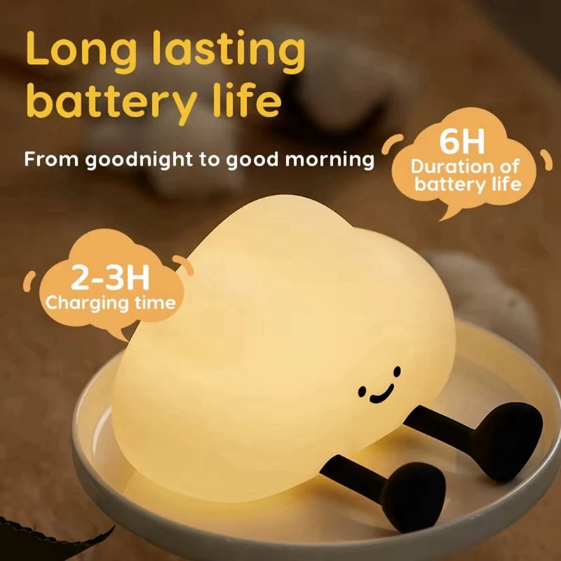 2025, nueva lámpara de noche sensible al tacto con luz nocturna de nube de silicona recargable, adecuada para dormitorios, guardería y regalo de cumpleaños