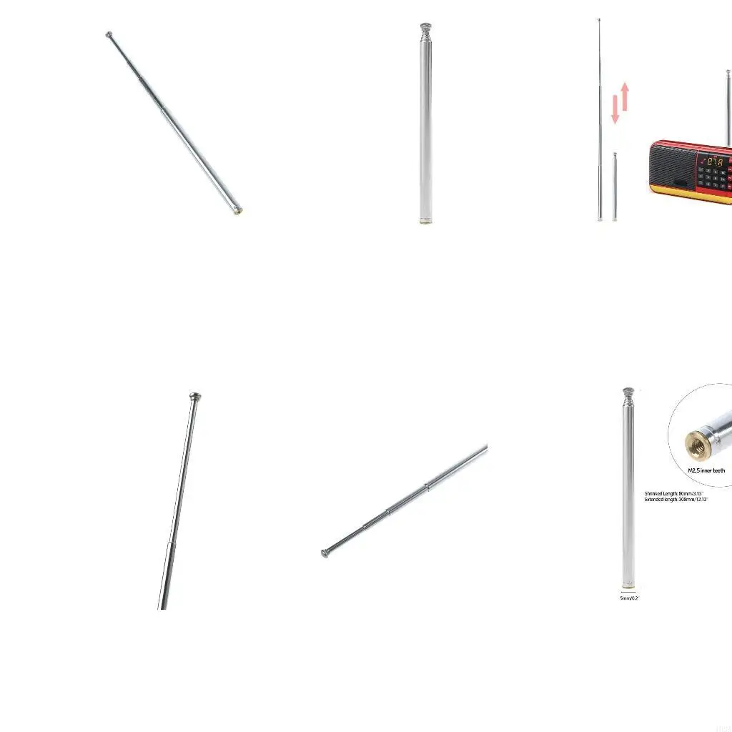 193A Stainless Steel 5 Section Telescoping Aerial Antenna Radio Universal HDTV Radio Telescopic Aerial Antenna Adapter