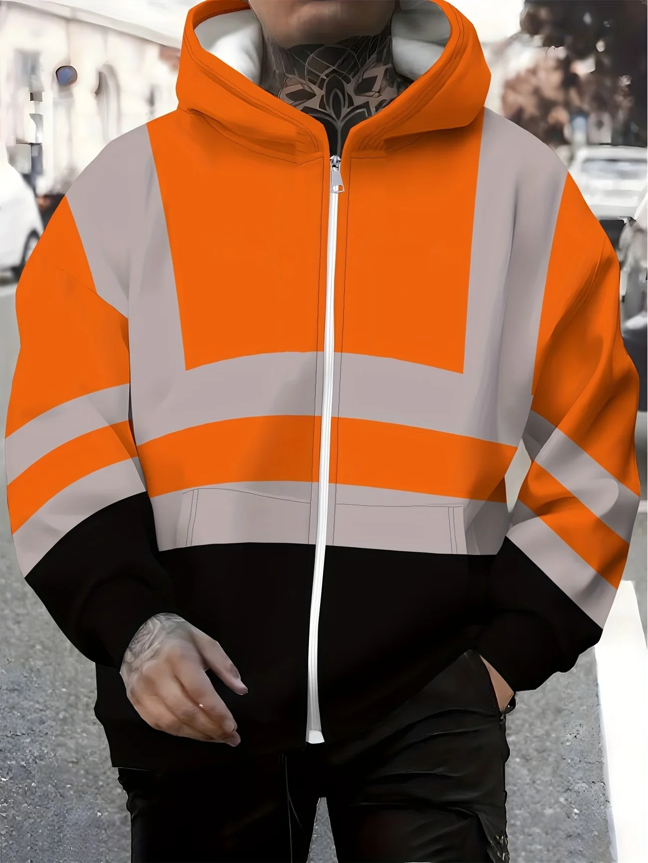 Autumn and winter Men's Casual 3D Printed Hoodies Neon Green Lightweight Breathable Zipper Tops Pullovers