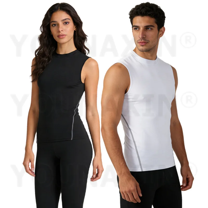 YOUNAXIN Unisex Sleeveless Compression Tank Top Tight Sports Base Layer For Running Workout Fitness Couple Activewear S-3XL