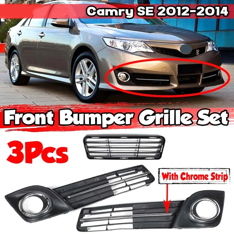 3Pcs Front Bumper Lower Grille Fog Lamp Cove Kit Fog Lamp Bezel For Toyota For Camry SE 2012-2014 Replacement Accessories