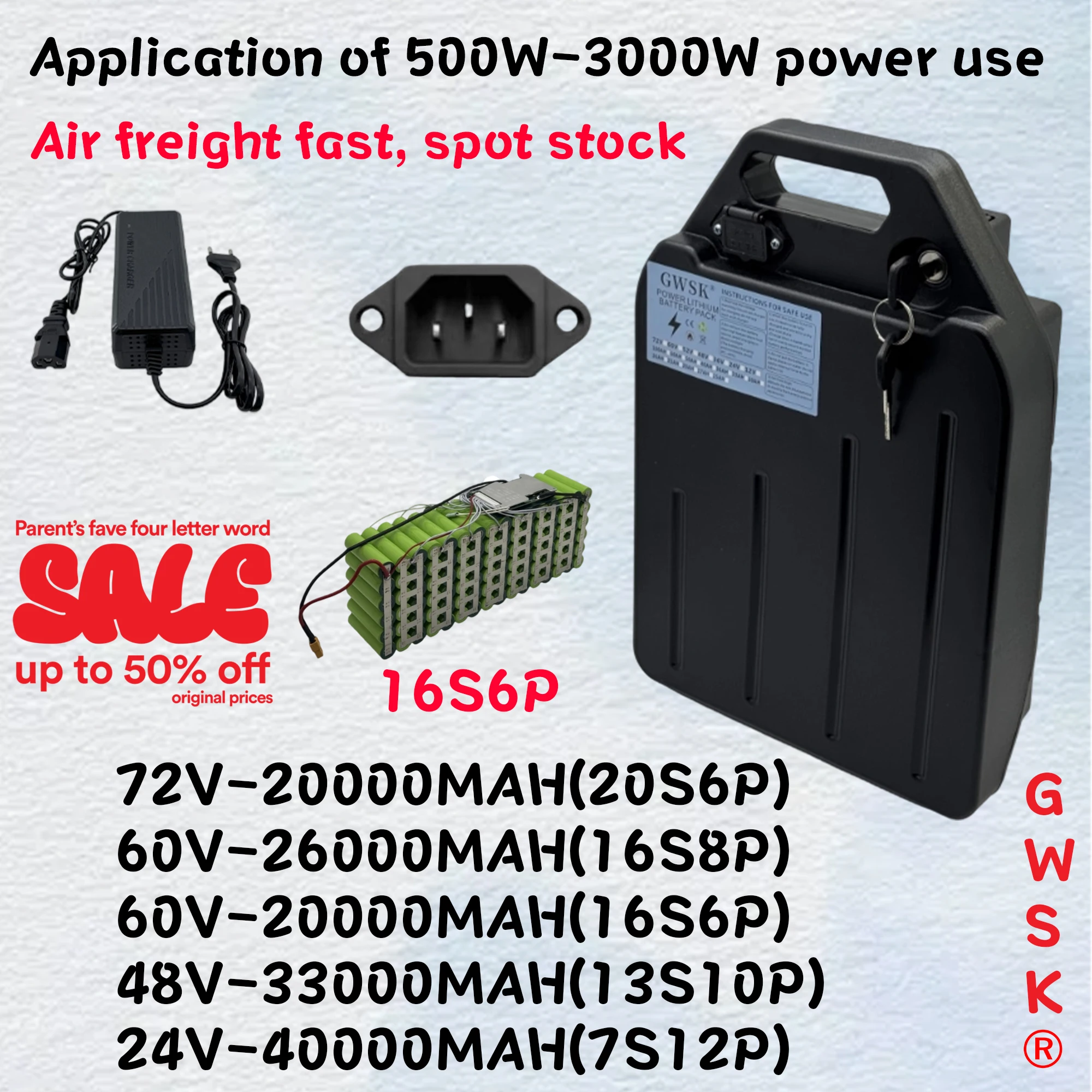 

Air Express 72V60V48V24V New Full Capacity 18650 Lithium Battery 100% Full Capacity Suitable for 250-3000W
