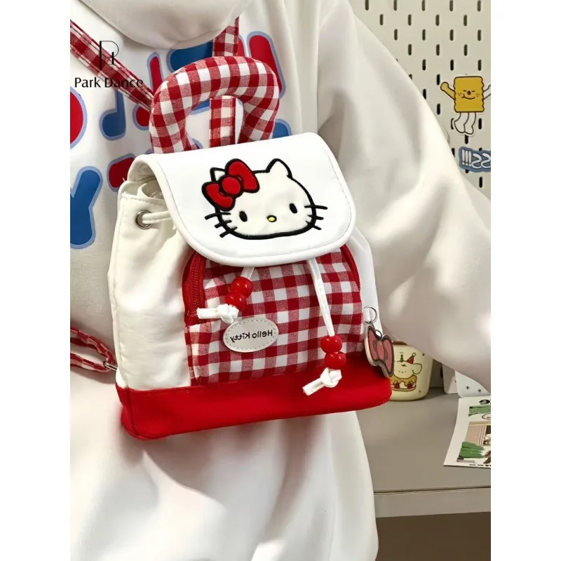 Sanrio Hello Kitty мультфильм портативный чехол на шнурке красный клетчатый рюкзак kt cat в студенческом стиле женский каваи модный крутой рюкзак