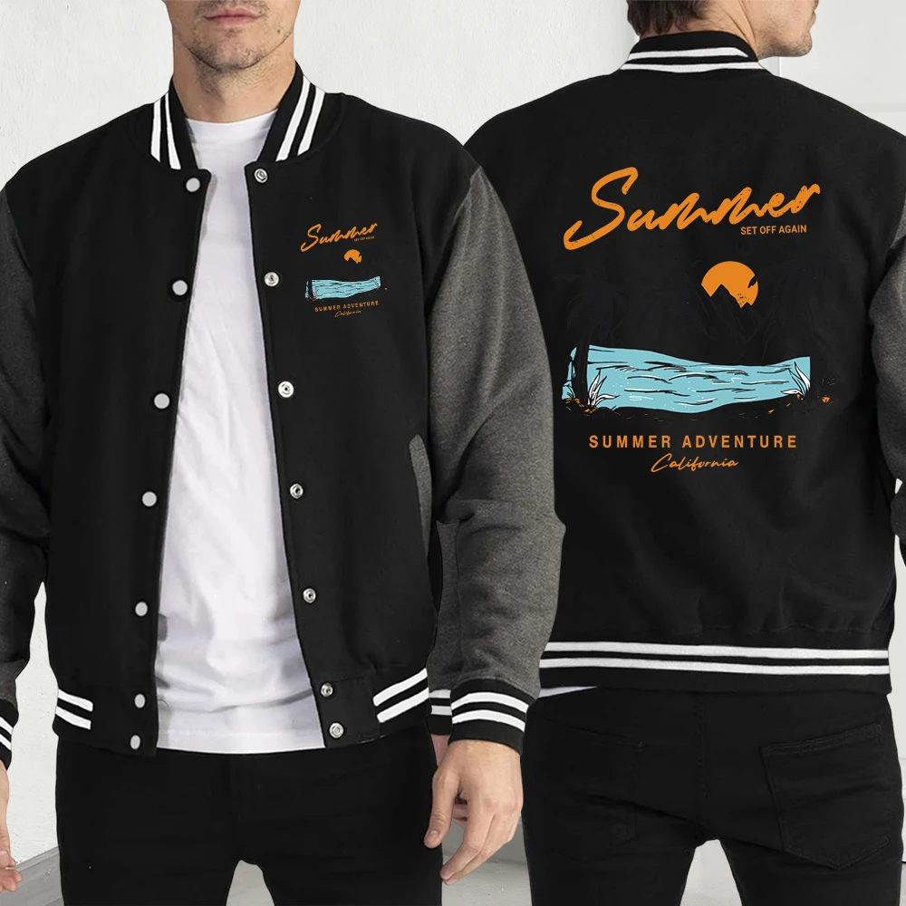 

Летний комплект Off Again Adventure California с принтом, мужская куртка для творчества, модная одежда, осенний многоцветный бейсбольный трикотаж