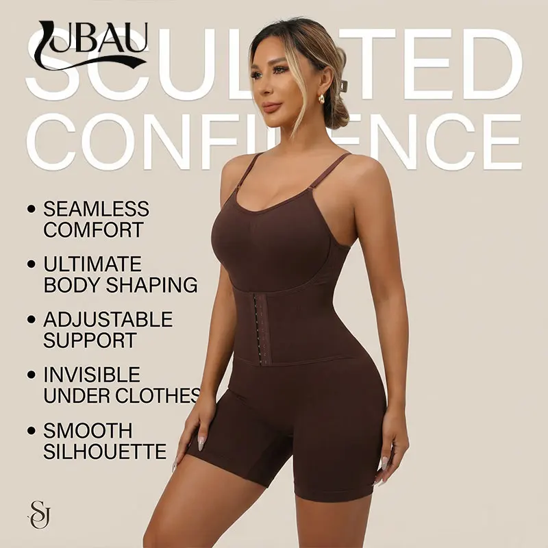 UBAU Rückenfreier Ganzkörper-Shaper-Bodysuit mit Verstellbaren Trägern, Gerippt, Nahtlos, Bauchkontrolle, Unsichtbare Shapewear für den Alltag