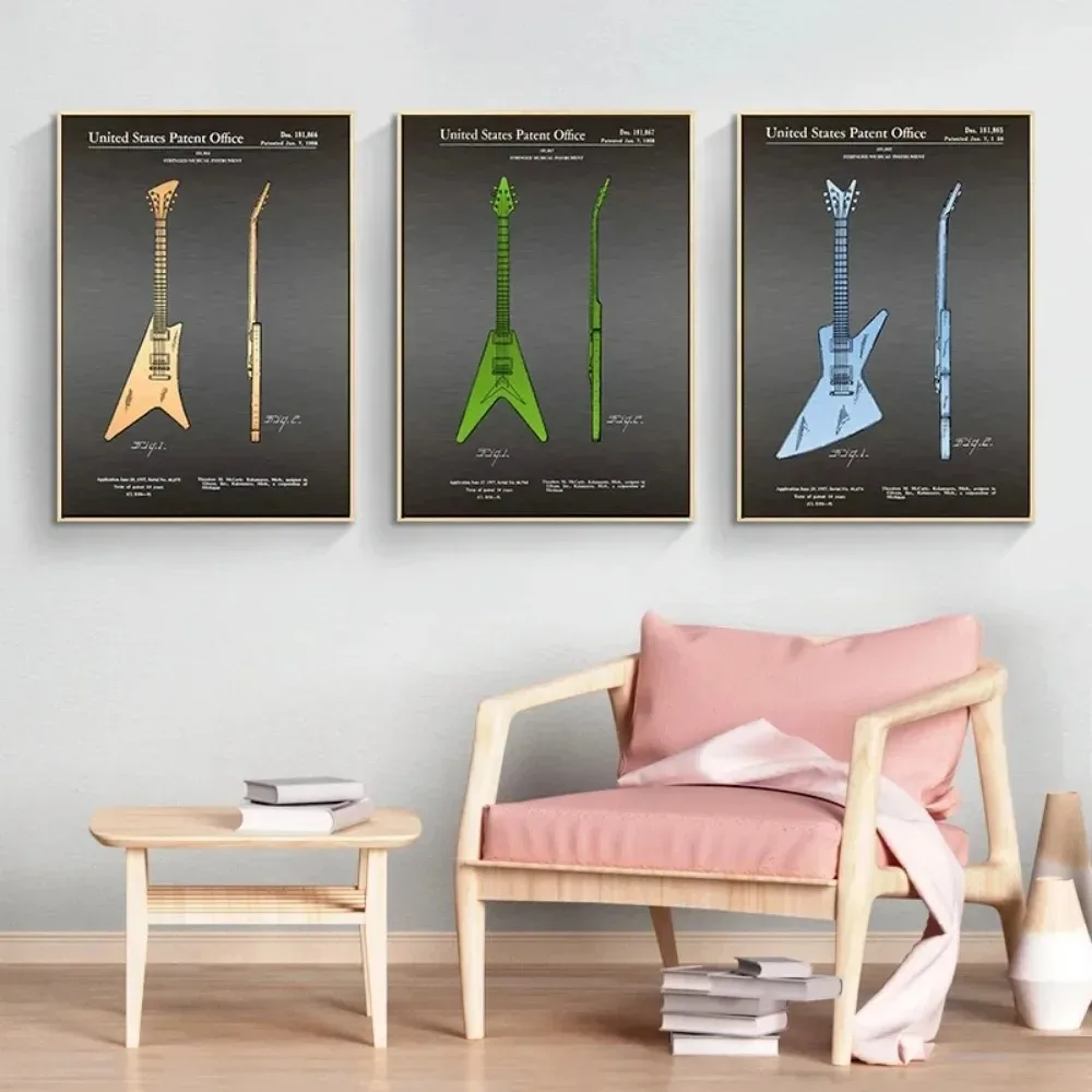 Electric Guitar Anatomy Poster Cello Acoustic Jazz Gibson Guitar Patent Canvas Print Wall Art Musical Room Decor view 2