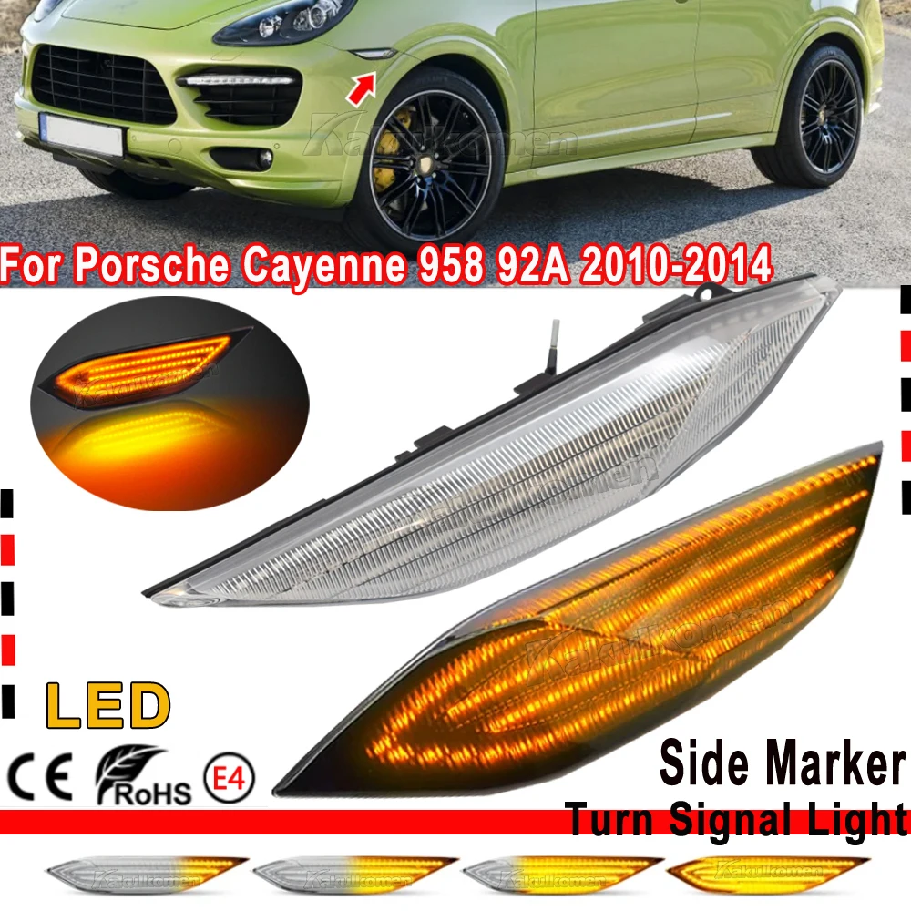 2pcs Amber Switchback LED Side Markers Turn Signal Light W/ Running Position Lamps For Porsche Cayenne 958 92A Gen 2010-2014