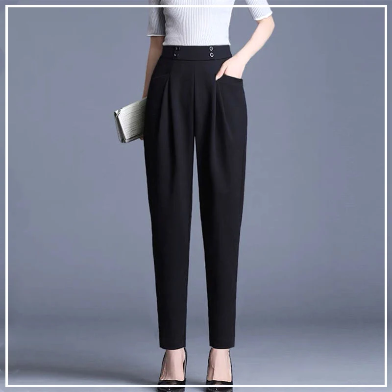 

2024 New Summer Minimalist Commuting Casual Versatile Fashion High Waisted Pocket Loose Solid Color Cropped Harlan Pants